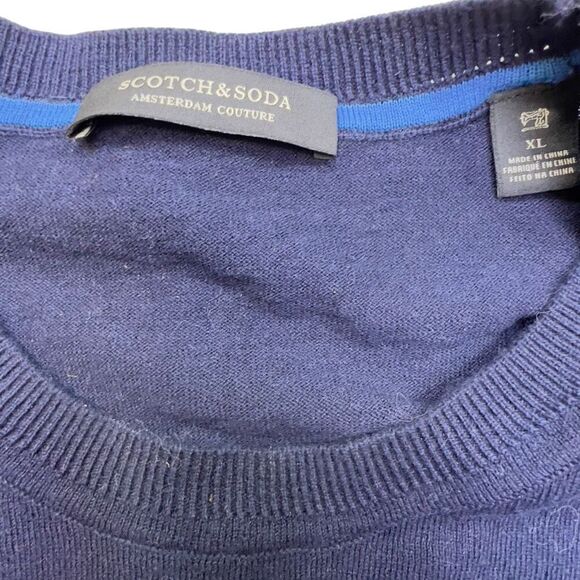 Scotch & Soda Crew Neck Knit Stripe Sweater Cotton Cashmere Men’s XL Navy Blue - Picture 6 of 11